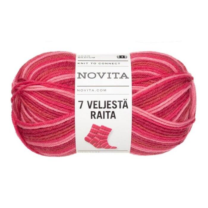 Novita 7 Veljestä Raita, Ruusuinen uni (938) | Tasaraitasukat helposti