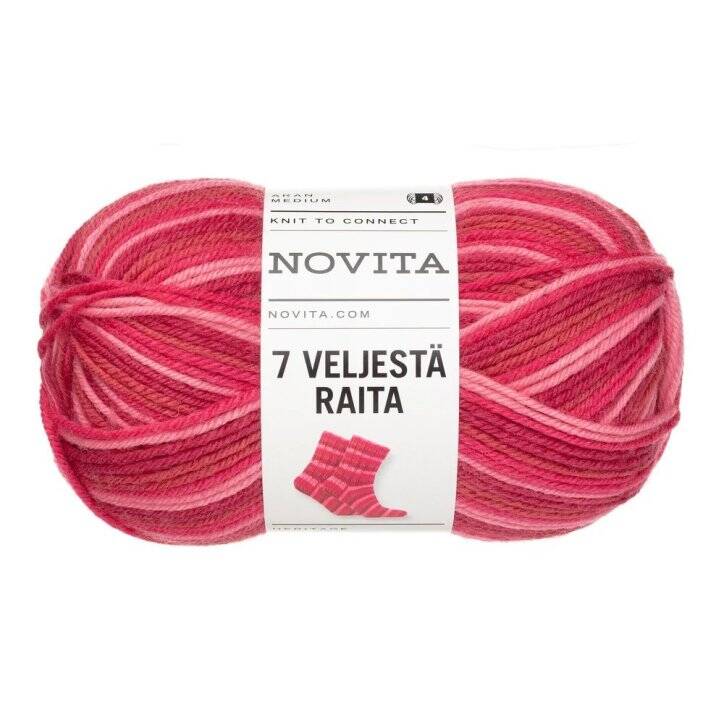 Novita 7 Veljestä Raita, Ruusuinen uni (938) | Tasaraitasukat helposti